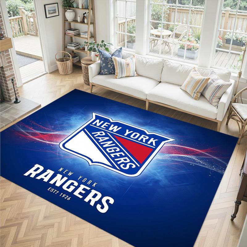 New York Rangers Design Crystal Velvet Carpet Cozy Non?Slip Printed Rug For Bedroom Living Room Entrance