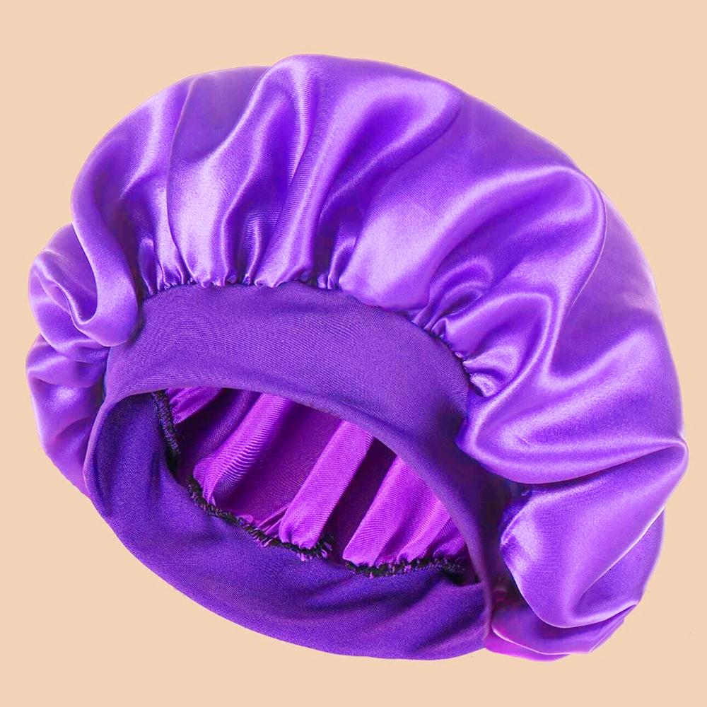 1pc Women's Solid Color Satin Wide-Brimmed Shower Cap Suitable For Daily Use Silk Bonnet Satin Bonnet