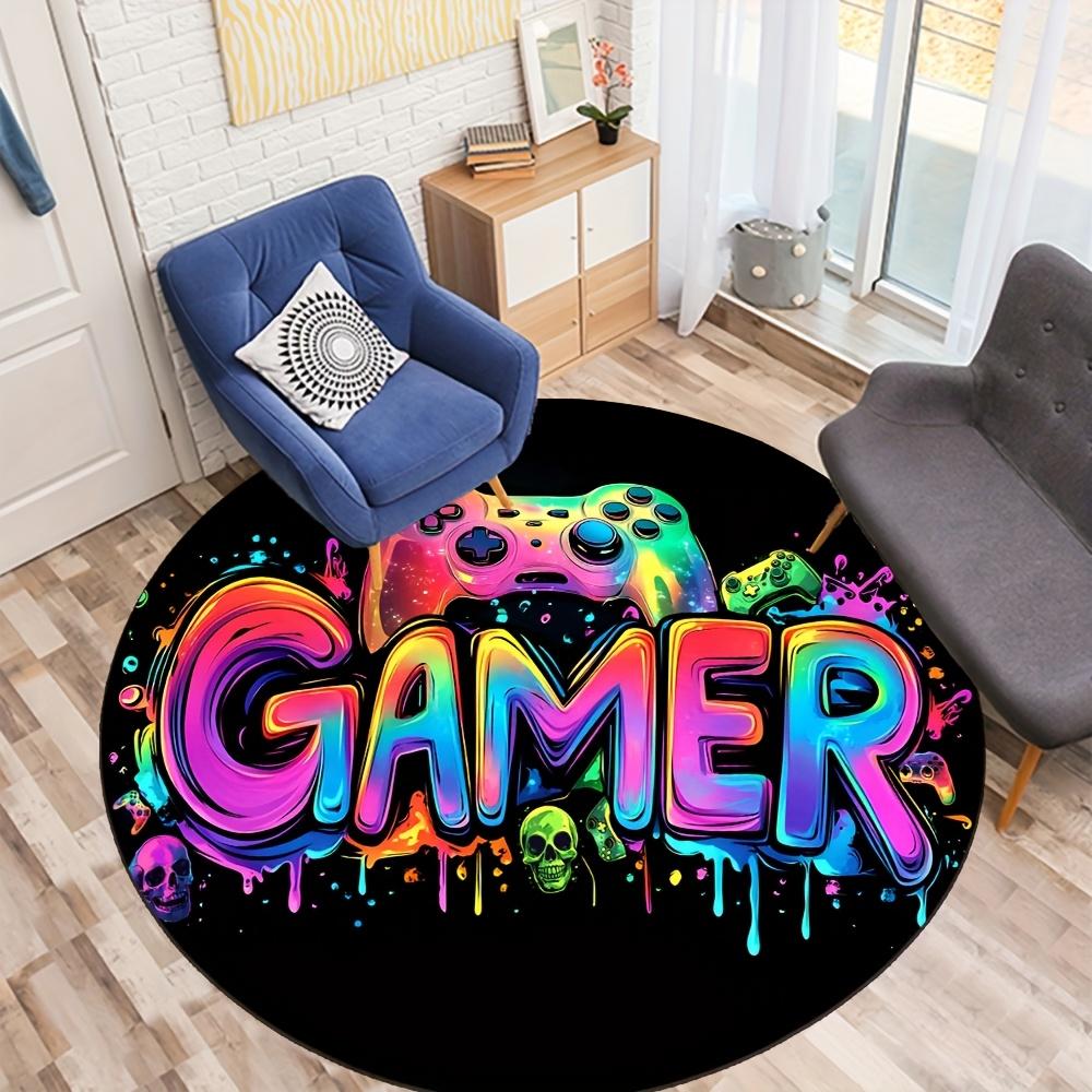 1pc Colorful Graffiti Game Controller Round Rug, Non-slip Floor Mat for Living Room, Bedroom, Bathroom, Holiday Home Decoration