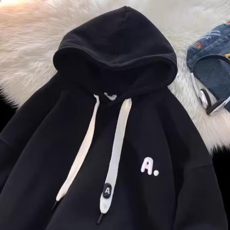 American Trendy Streetwear: Men's Hipster Hooded Sweatshirt, 2025 Autumn/Winter, Loose Couple Style, Plus Velvet