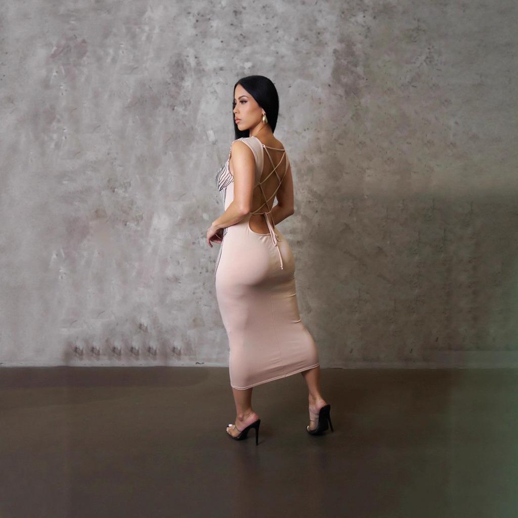 Amazon's new fashionable European and American women's clothing halter lace-up tight-fitting sexy printed hip-wrapped dress