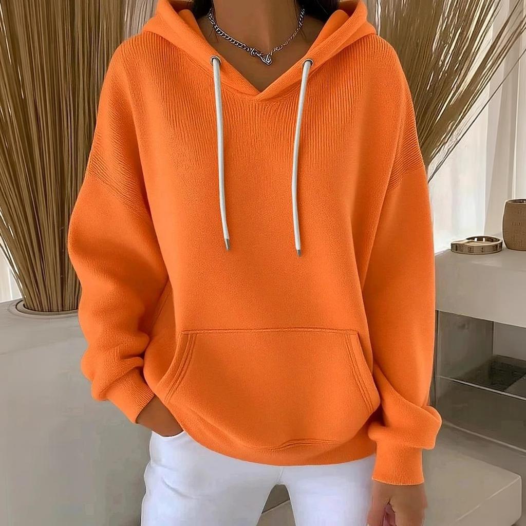 Women's Casual Trendy Hoodie Long Sleeve Color Pullover Sweatshirt