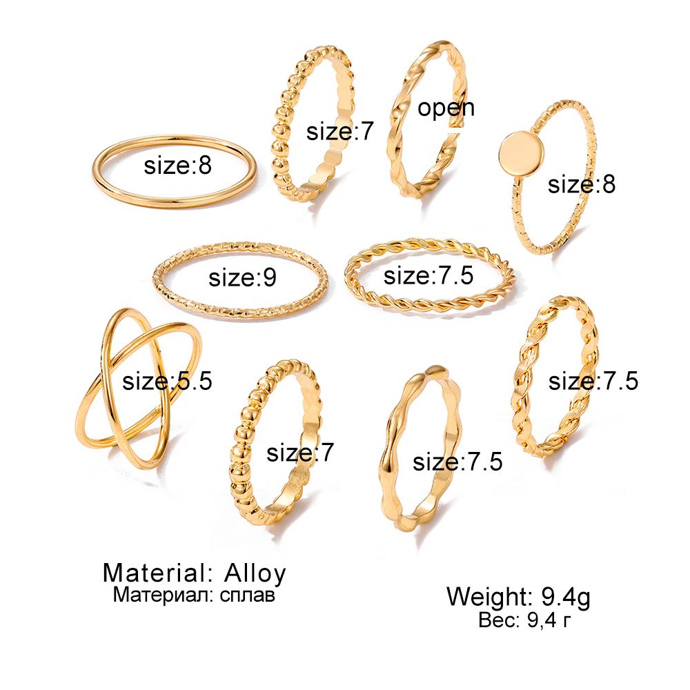 Sculptură artificială lucioasă Inel elegant Set de inele de modă 2023 Nou elegant, lux, inel sculptat, farmec simplu, inel nobil pentru femei, set de inele de 10 piese