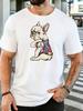 Floral French Bulldog I Love Mom Tattoo Graphic Unisexs Cotton Tee Short Sleeve Crew Neck Animal Print Male Casual Mother Day Gifts