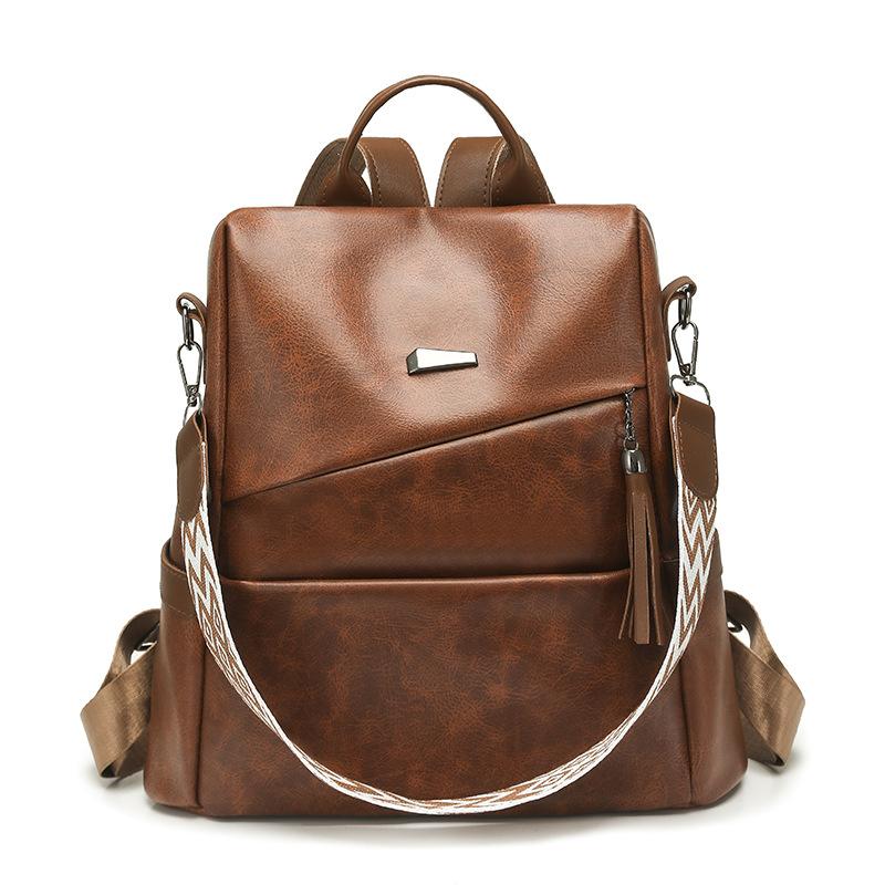 

PU Backpack Women s Large Capacity Tassel Backpack Lightweight Multi-function Shoulder Bag коричневий