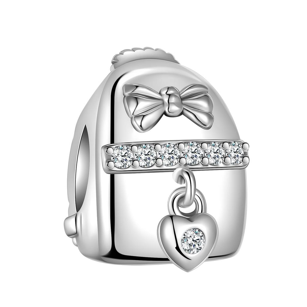 925 Silver Pink Bow Charms Earrings Rings Christmas Bell Pendant for DIY Jewelry Gift