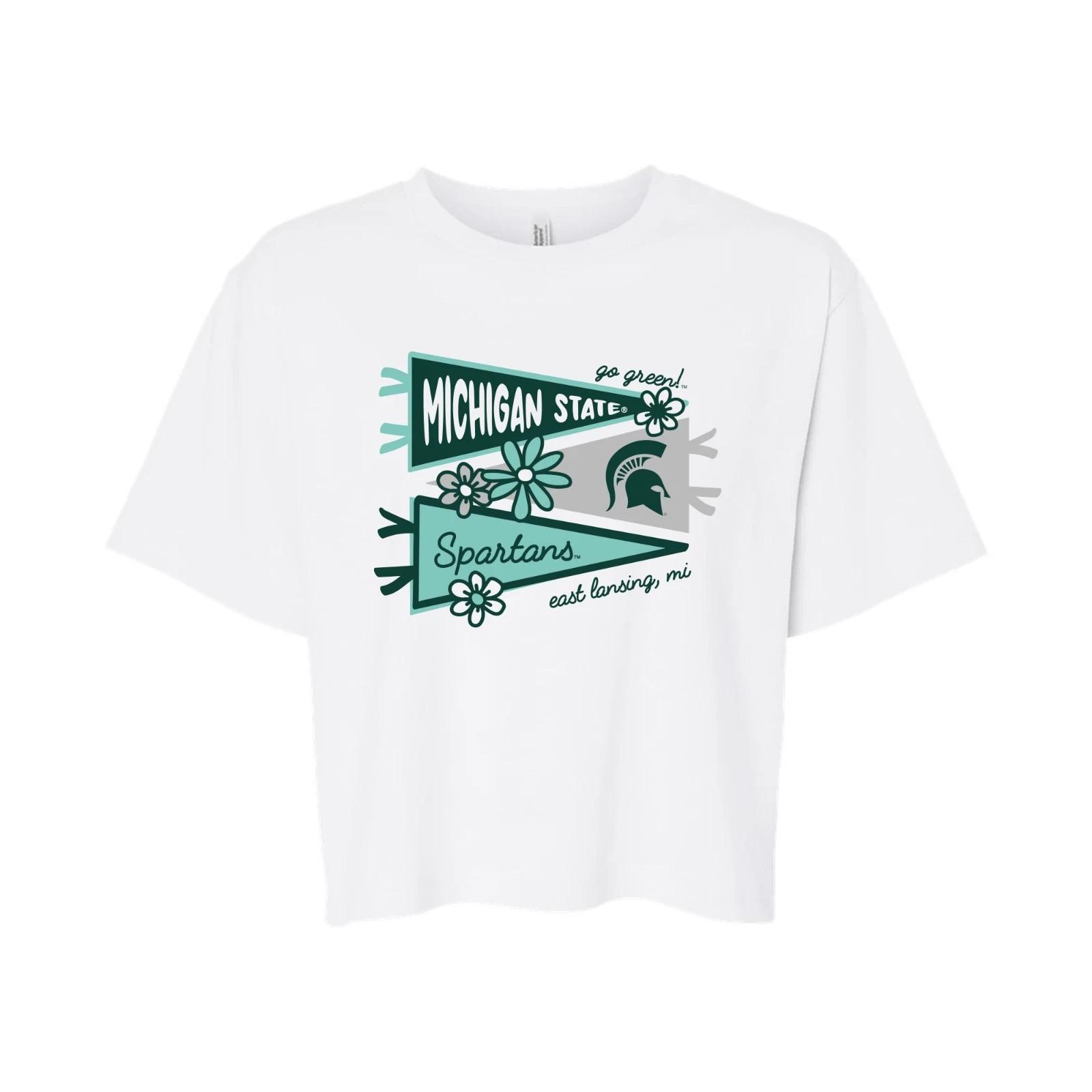 MSU Cute Pennant Women s Fine Jersey Boxy Tee - White L