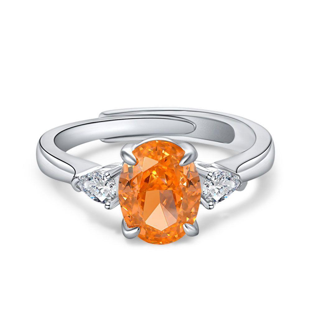 Sparkling 100 %925 Sterling Silver Oval 7 *9mm Red Pink Blue High Carbon Diamond Adjustalbe Rings For Women Fine Jewelry