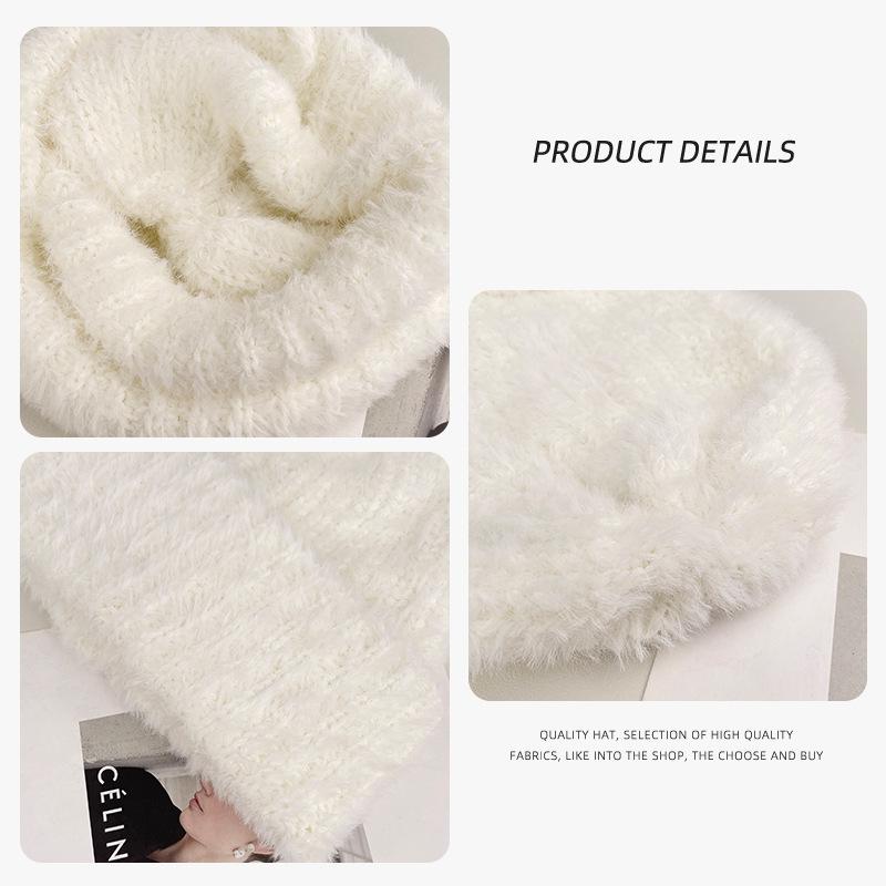 Frühlings- und Herbst-Plüsch-verdickte warme Mütze, großer Kopfumfang, kleines Gesicht Strickmütze Damen