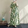 DIMANAF Plus Size 2025 Summer Dress V-Neck Women Casual Vintage Flower Dress Basic Printing Long Loose Dress Maxi