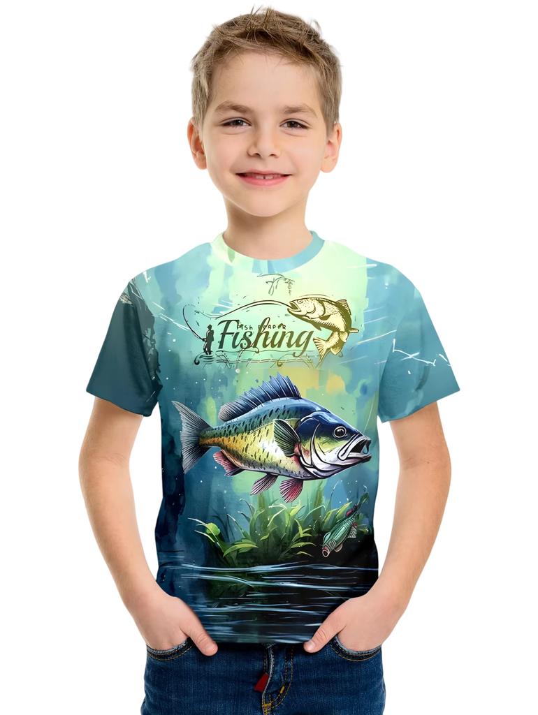 Boys Clothes Fish Pattern 3D Print T-Shirt Summer New Style Children's Fishing Shirt Casual Short Sleeve Fashion Streetwear Top