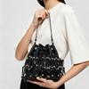 Fashion Rivet Bucket Bag Punk-style Fringes Beads Decor Underarm Bag Street Party Womens' Drawstring Design Large Handbag