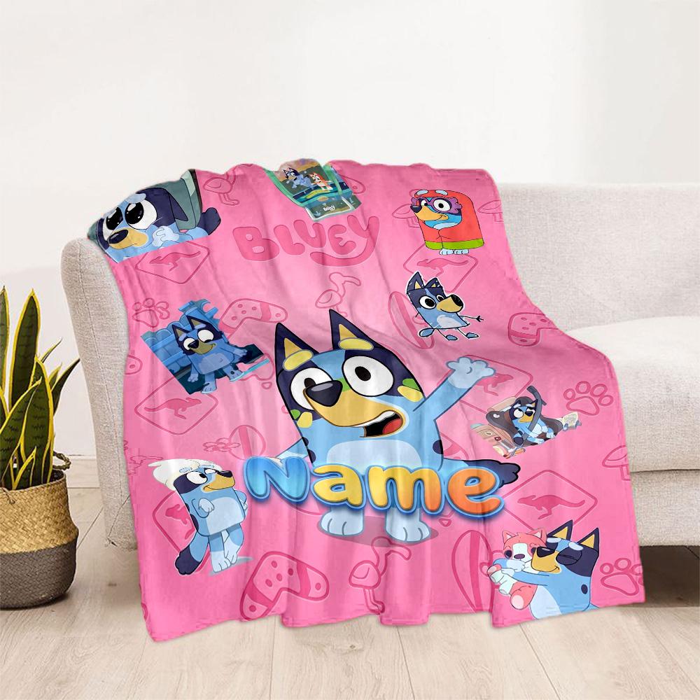 Bluey Friends Adventure Customize Text Blanket Multi-purpose Customizable Blanket Comfortable Perfect for Seaside Nap Sofa Bedding