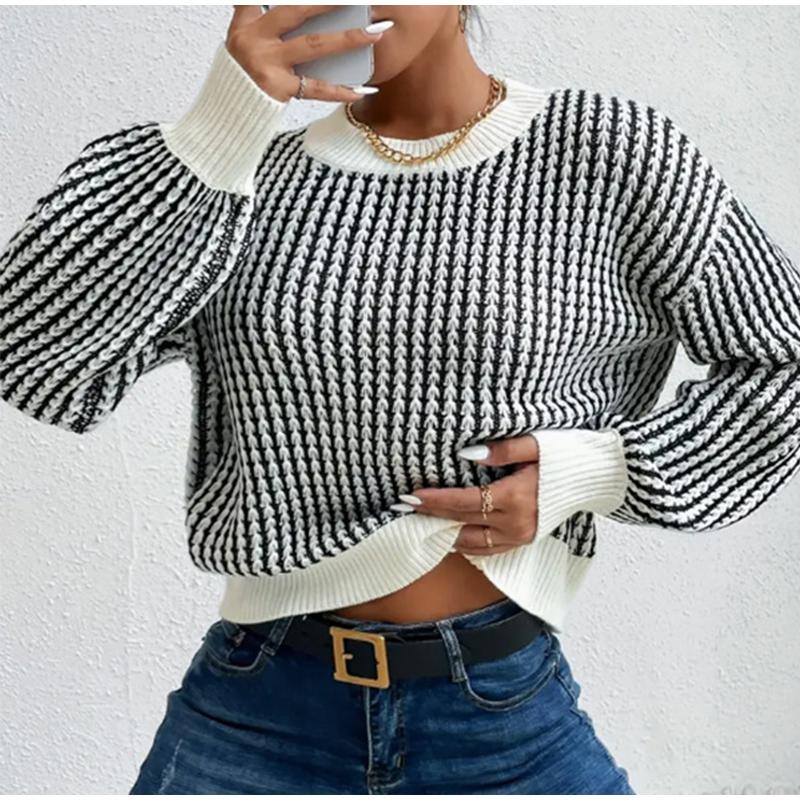 Women's Pullover Casual Plaid Thickened Round Neck Loose Ladies Knitwear Spring Autumn