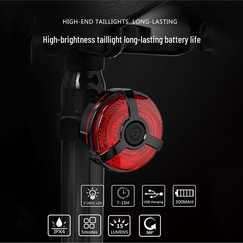USB Rechargeable Bicycle Tail Light & Brake Warning for Mountain Bikes