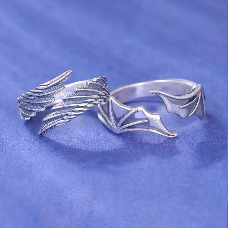 Luxury Crystal Angel Demon Couple Rings for Women Men Romantic Fashion Wings Design Adjustable Engagement Ring Wedding Jewelry