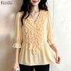 ZANZEA Women Elegant Floral Print Summer Casual V-Neck 3/4 Sleeve Blouse