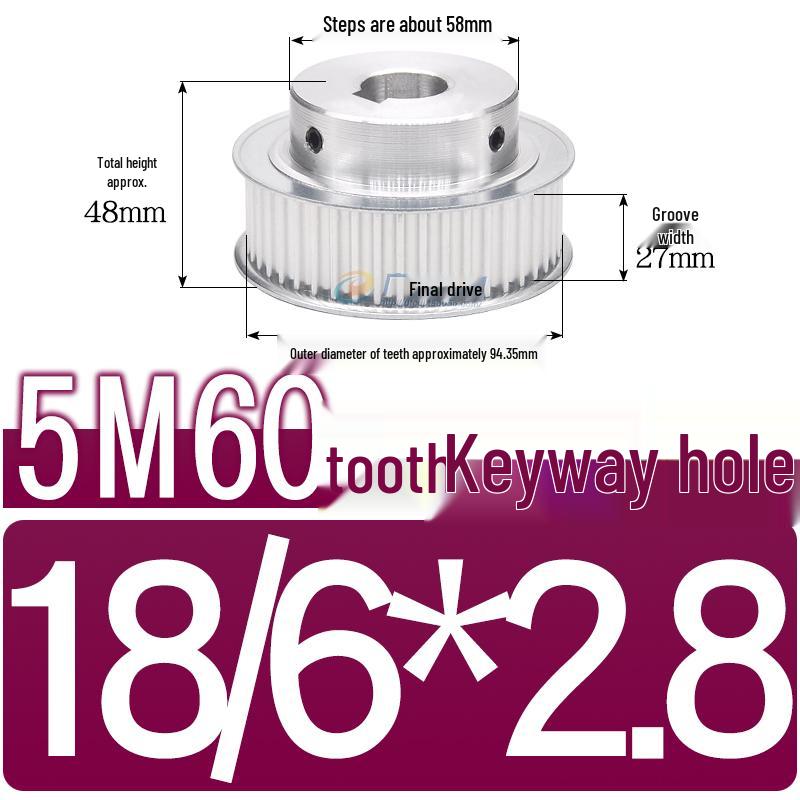 60-Teeth 5M Timing Pulley, T-Slot Width 16/21/27mm, BF Type Stepped with Machined Hole 6-20mm