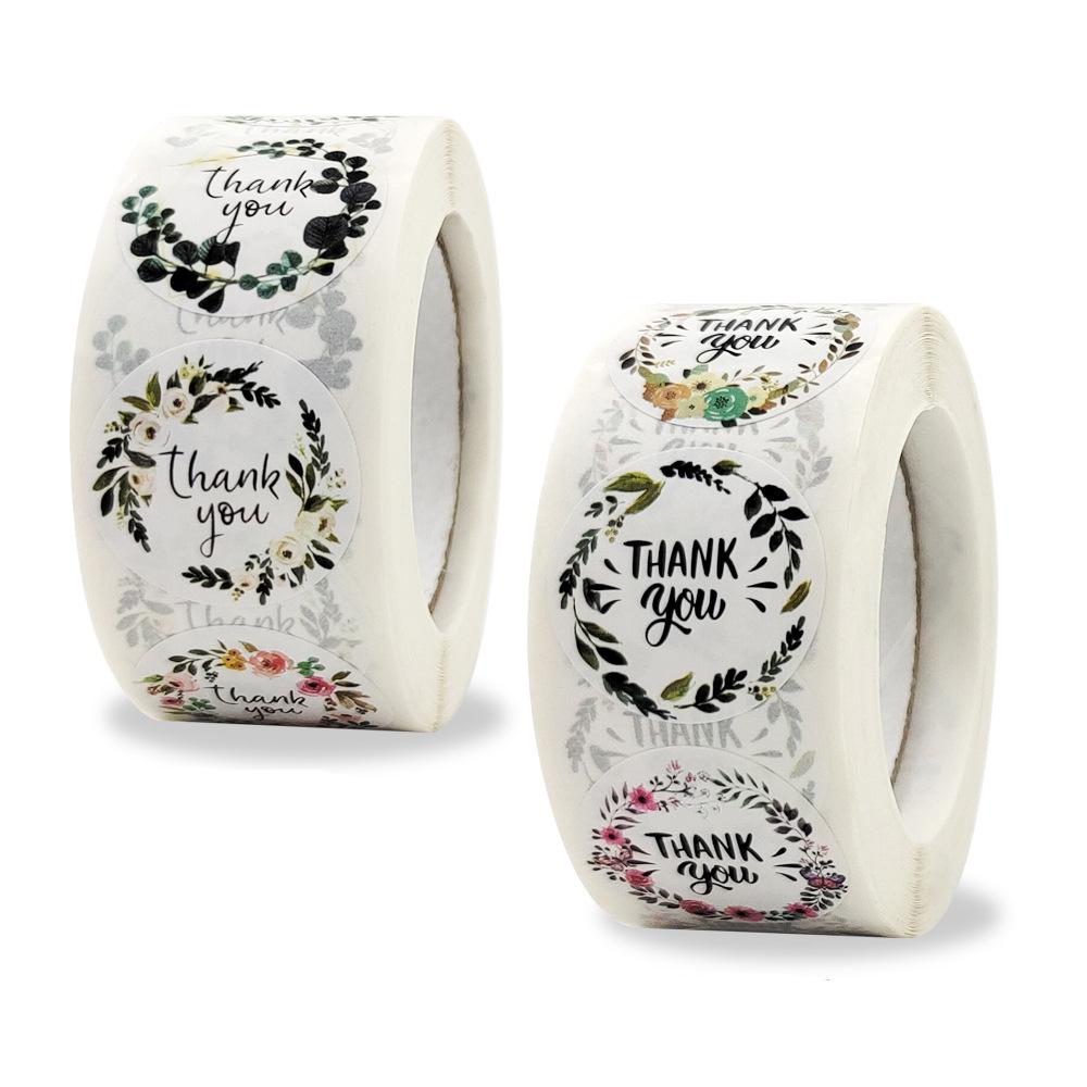 100-500pcs Flowers Round Thank You Stickers for Supporting Small Business Seal Labels for Thank You Cards,Wedding Party