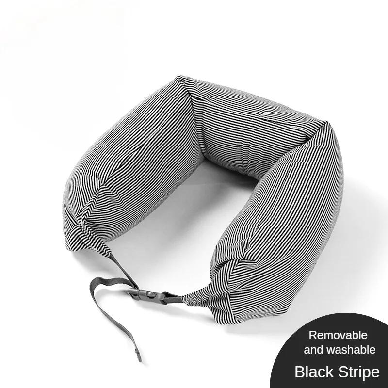 

Подушка для защиты шеи в автомобиле, U-образная, в японском стиле, простая, в полоску, тканевая, портативная, для путешествий в самолете чёрный