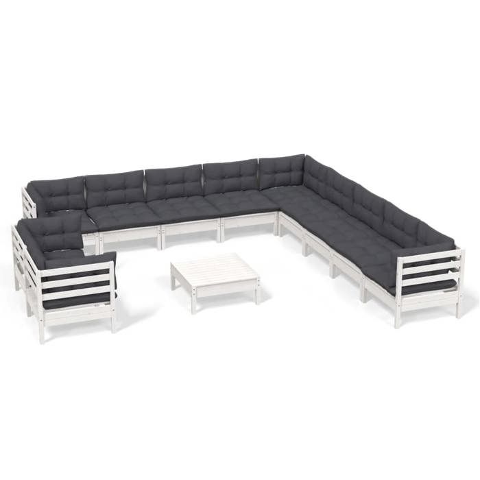VidaXL Bois de Pin Massif Salon de Jardin 12 pcs avec Coussins Mobilier de Patio Meubles d'Extérieur Mobilier de Jardin 3096930