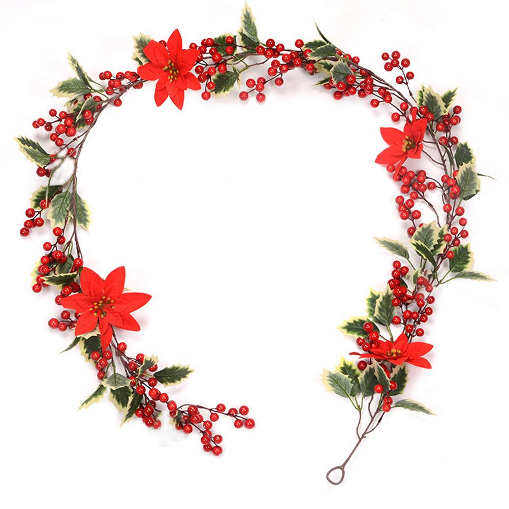 6.5 FT Christmas Holly Berry Garland Winter Artificial Greenery Garland with Red Berries and Holly