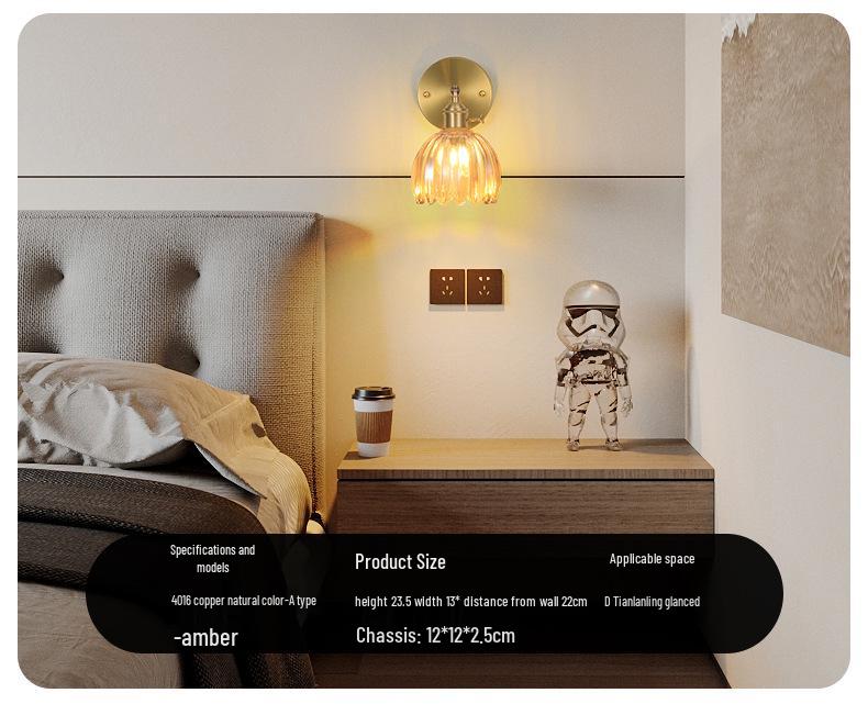 Nordic Amber Glass Wall Lamp - Green Retro Style for Restaurant, Coffee Shop, or Bedside