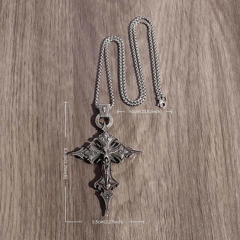 Vintage Gothic Skull Jesus Cross Pendant Necklace Catholic Jewelry for Men Punk Religious Amulet Necklace