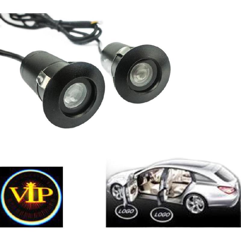 

New 2pcs LED Car Welcome Lights Aluminum Housing Light Black Universal