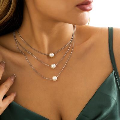 Accessories, Simple Imitation Pearl Box Chains Stacked with Multi-layer Necklaces, Versatile Geometric Beaded Necklaces for Women