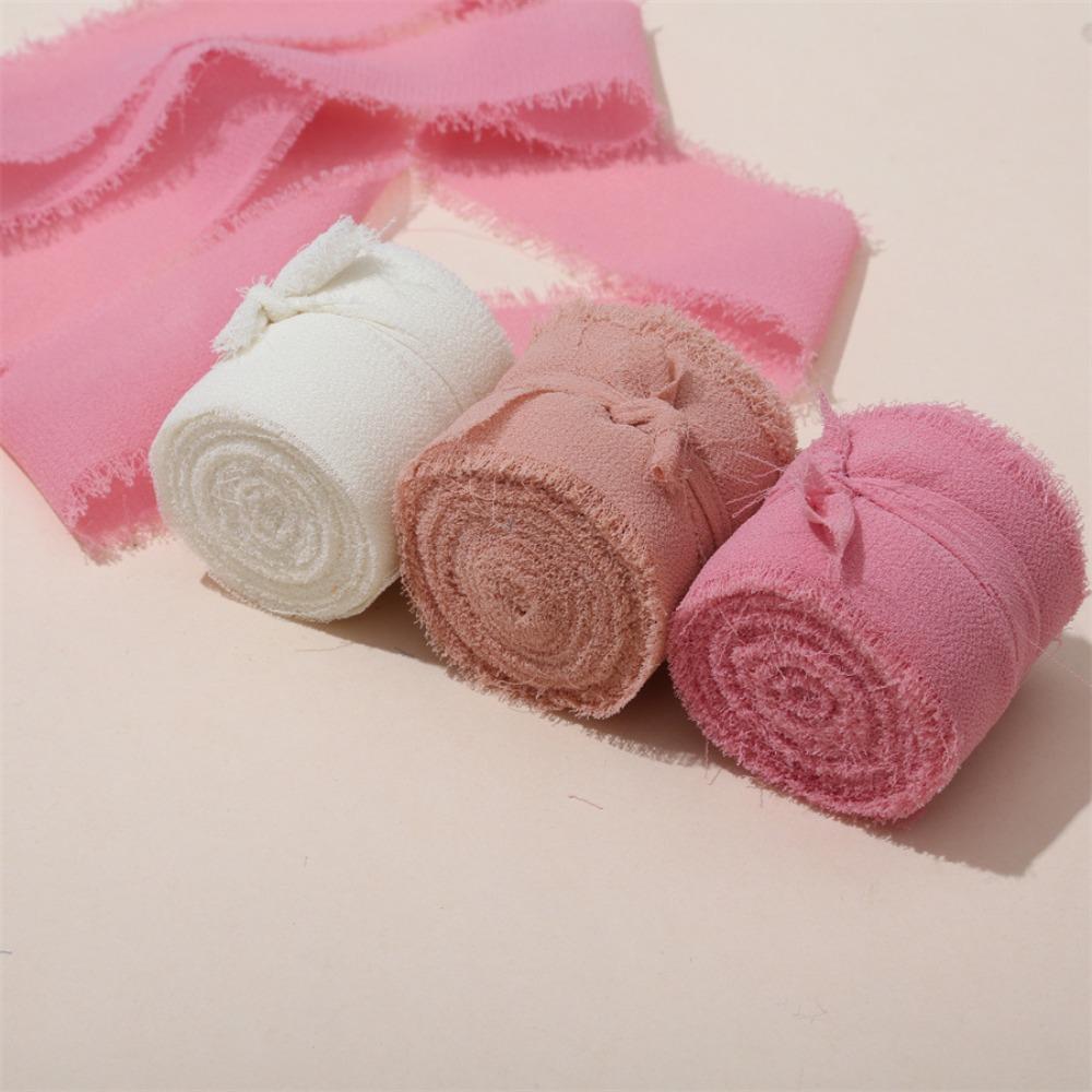 

3 Rolls 5m Fringe Chiffon Silk Ribbon DIY Craft Hairy Chiffon Ribbon Chiffon Ribbon Home Decor Type2-Rice Noodles