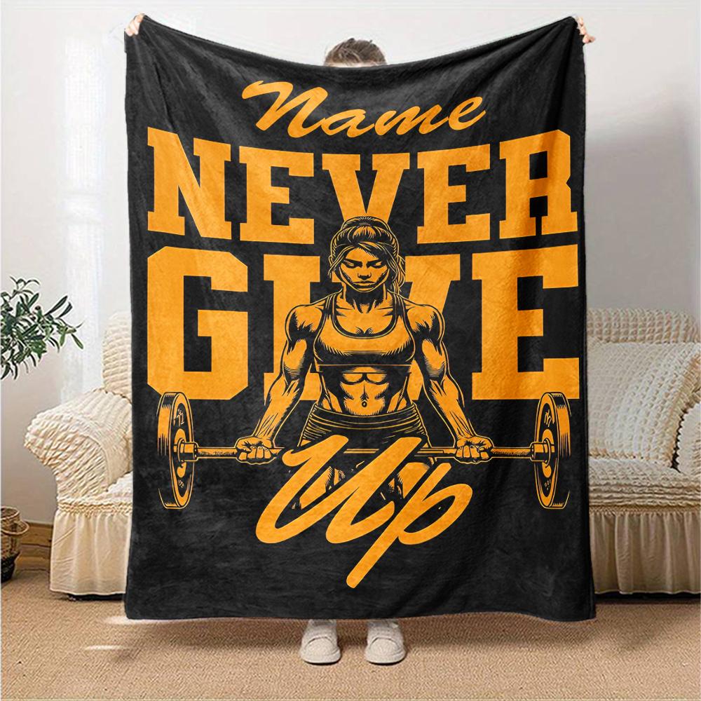 Custom Name Weightlifting Theme Printed Blanket - Perfect for Couch, Bed, Travel & Outdoor Use | Machine Washable, Cozy & Durable.