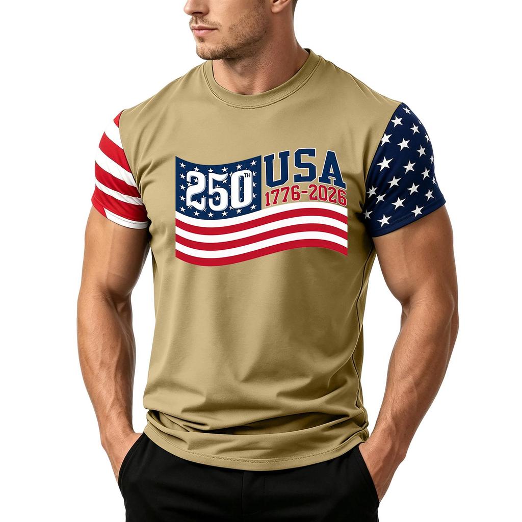 Men's Independence Day Flag Print Short Sleeve T-Shirt, Loose Casual Daily Summer Tops