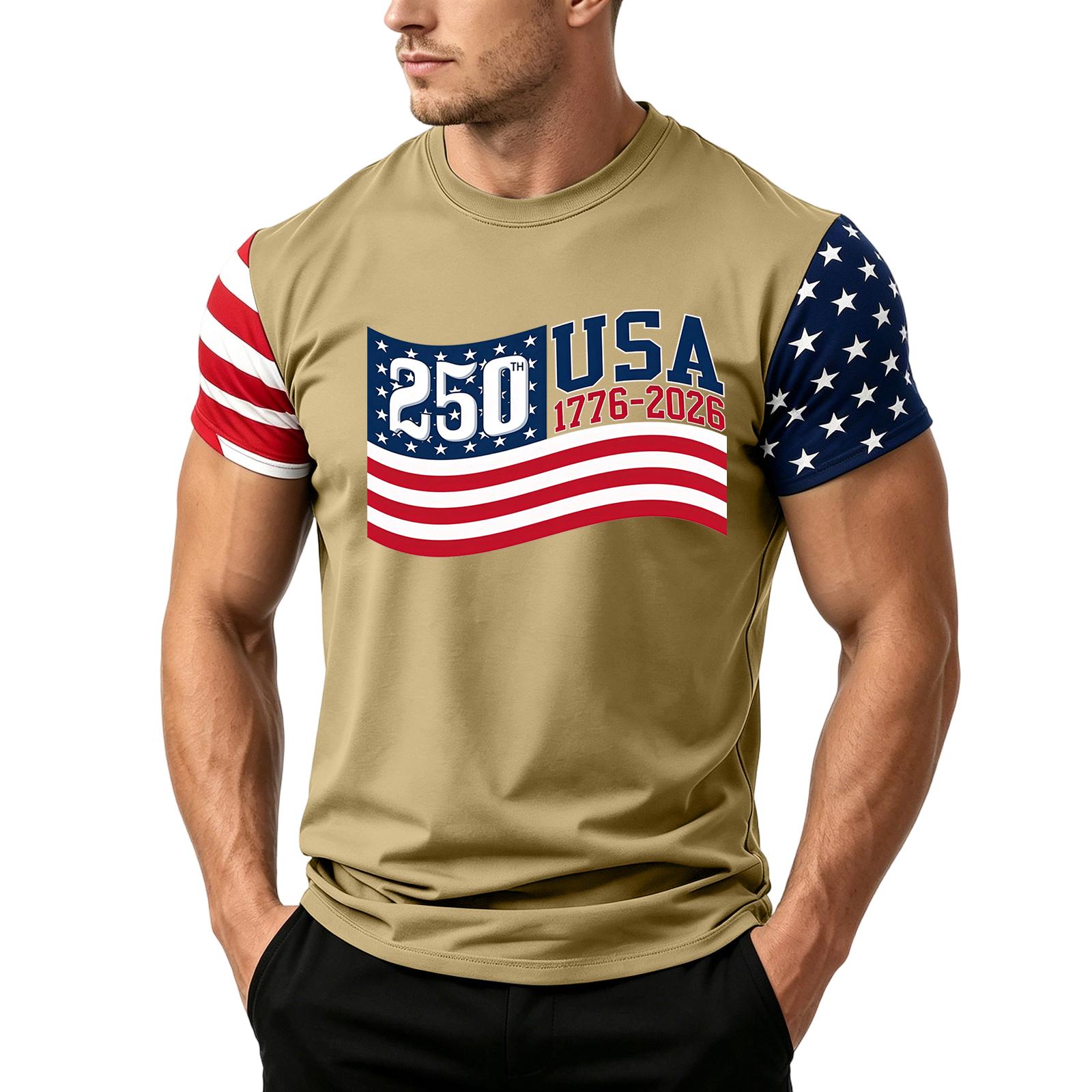 

Men s Independence Day Flag Print Short Sleeve T-Shirt, Loose Casual Daily Summer Tops M зелёный