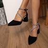 Women's Chunky Heeled Sandals, Pointed Toe Rhinestone Ankle Strap D;Orsay Mid Heels, Versatile Dress Shoes