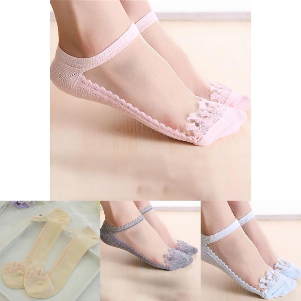 Premium Women Colors Sexy Ultra-thin Elastic Silky Short Silk Lace Invisible Socks For Versatile Use