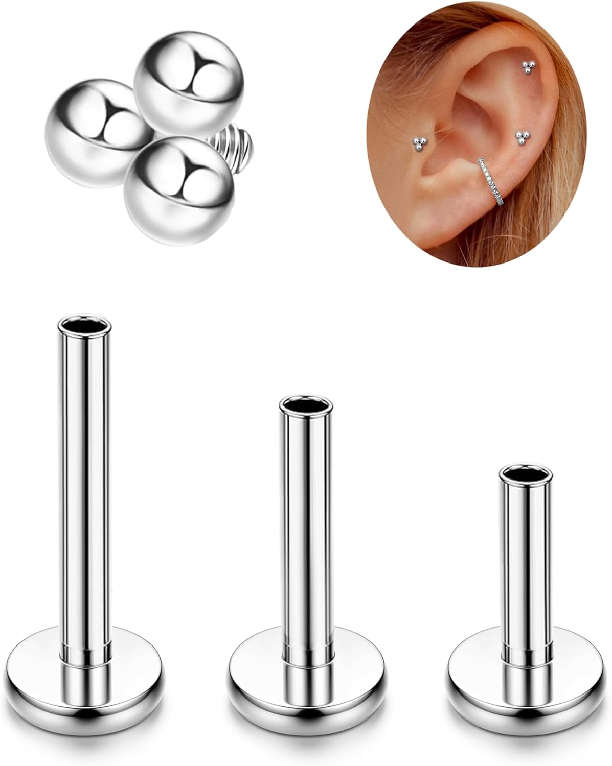 

Bobisty G23 Titanium Tragus Conch Helix Piercing Jewelry 6mm 8mm 10mm Internally Threaded Flat Back Stud Earrings Tragus Jewel 16G(1.2mm)&Straight Barbell&Earrings&Ears