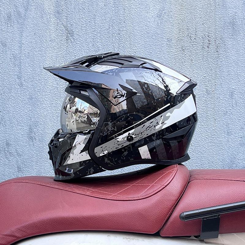 Street Fighter Motorcycle Helmet Men's and Women's Full Helmet Four Seasons Locomotive Retro Detachable Combination Helmet