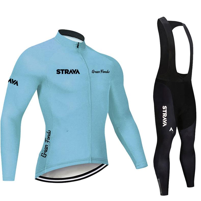 New STRAVA Cycling Suit Long Sleeve Strap Suit Men's and Women's Cycling Suit Road Cycling Shirt