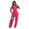 European & American Fashion Women's Solid Color Backless Deep V Pleated Halter Jumpsuit