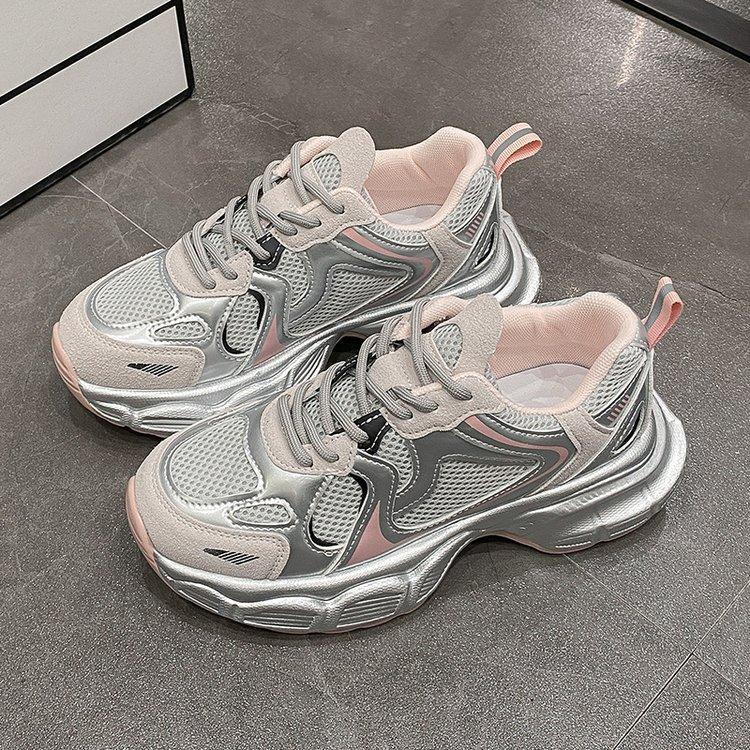 Leather thick-soled heightening dad shoes for women 2025 autumn and winter new Korean version breathable casual versatile sports shoes for women