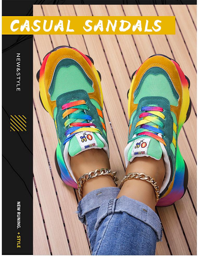 Podzimní dámské barevně blokované tenisky pro tátu se silnou podrážkou: Lehké, s měkkou podrážkou, zvyšující výšku a dostupné ve velkých velikostech.