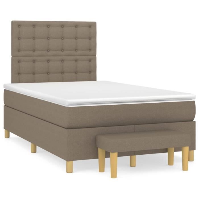 3137465 vidaXL Lit à sommier tapissier avec matelas Taupe 120x200 cm Tissu