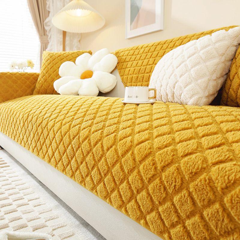 Solid Color Plaid Sofa Cushion Cover Living Room Sofa Cover Cloth Towel Simple Modern Winter Plush Thickening Non-Slip Warm