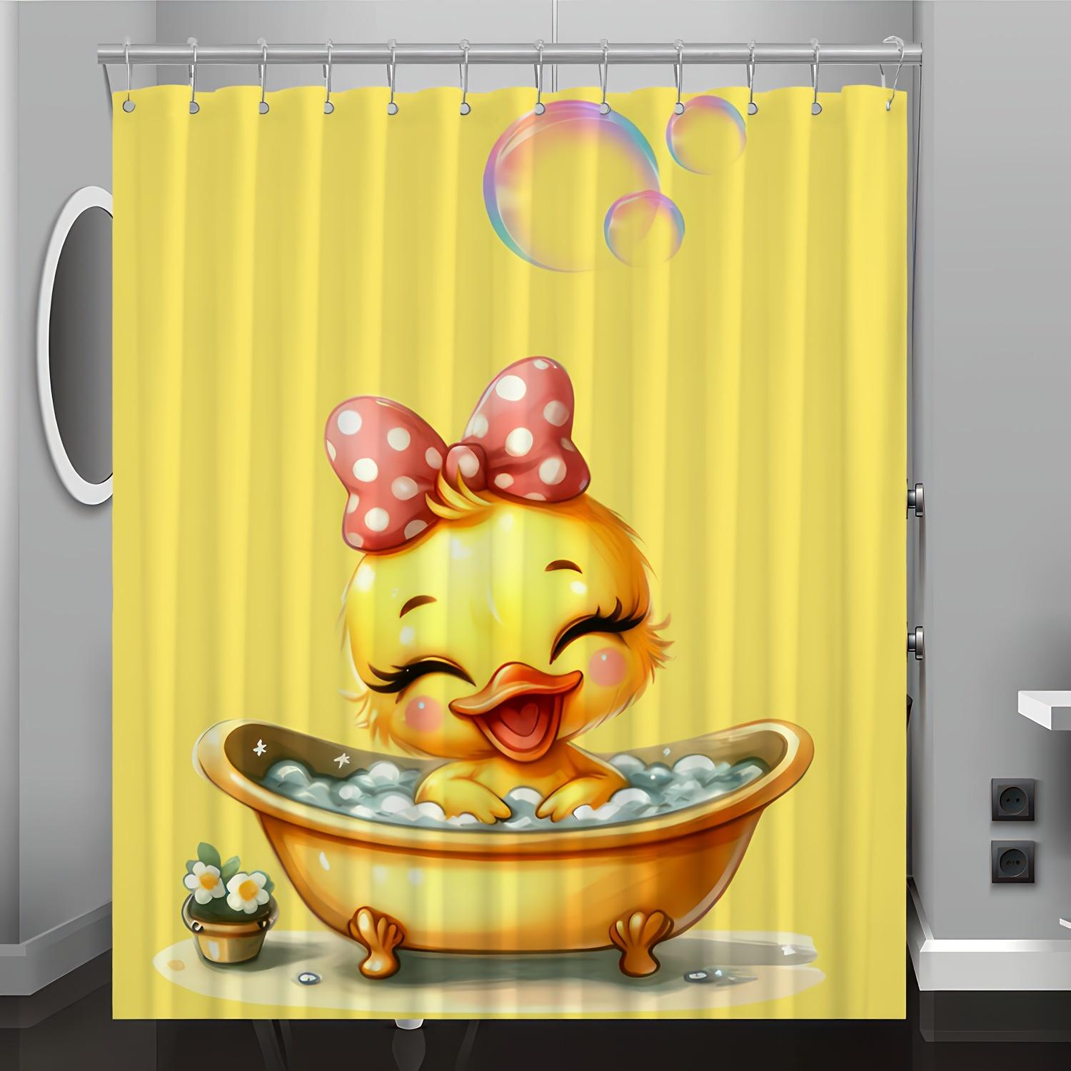 

Yellow Duck Cartoon Pattern Digital Print Shower Curtain, Bathroom Decor Home Decoration , Four Seasons Woven Polyester Fabric 120X180cm