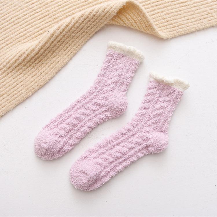 Thickened Coral Velvet Socks Women's Solid Color Indoor Floor Stocking Winter Plush Warm Socks Cold-proof Anti Slip Sock Hosiery