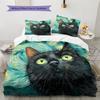 Starry Sky Black Cat  Pattern Bedding Quilt Set Quilt Cover Pillowcase Home Decoration  Gift (1 * Duvet Cover + 2 * Pillowcase, Without Core)