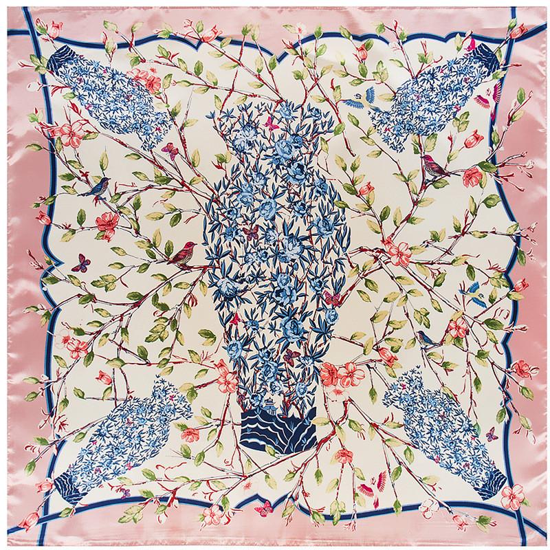 Fashion Vase & Olive Branch Scarf Women 2024 New Scarfs For Ladies Luxury Brand Hijab Silk Satin Shawl Scarfs Print Head Scarves