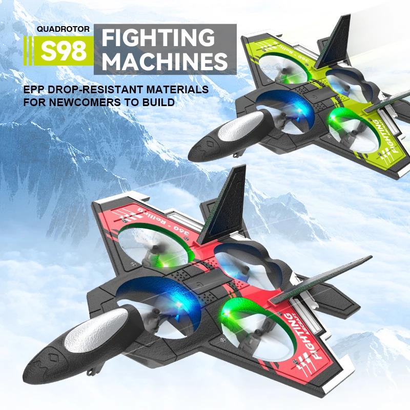 Non-Toxic S98 Rc Plane Remote Control Aircraft Toy Foam Fixed With Light Height Stunt Four-Axis Combat Drone Toys For Kids Christmas Gifts