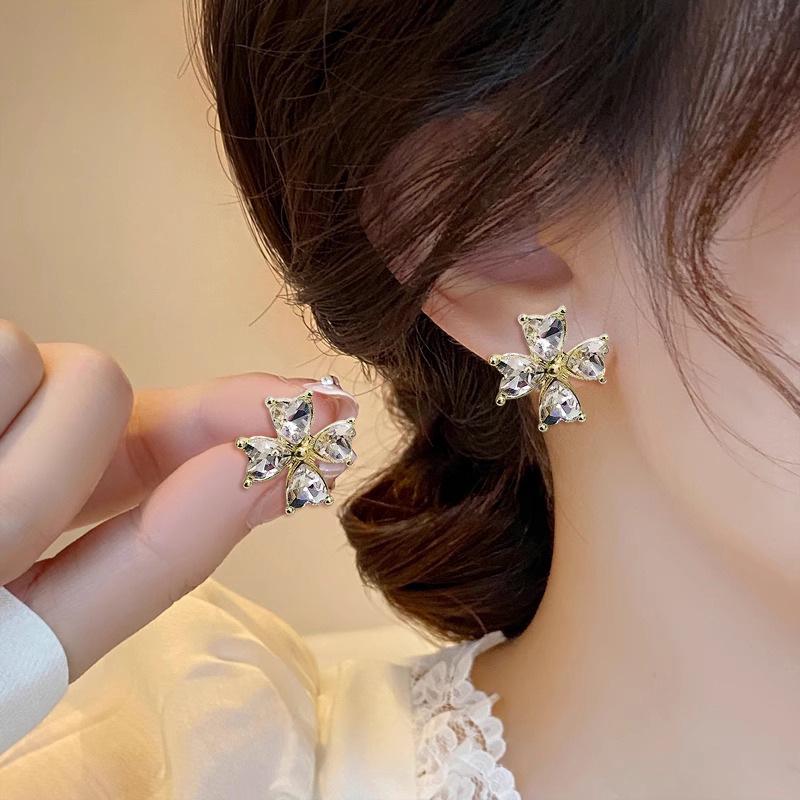 Korean Style S925 Sterling Silver Four-Leaf Clover Stud Earrings Set for Women – Elegant, Girly, Internet Celebrity Jewelry